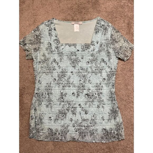 Dressbarn Women's M Textured Square Neck Top Blouse Mint Floral Stretch Y2K - Picture 1 of 9